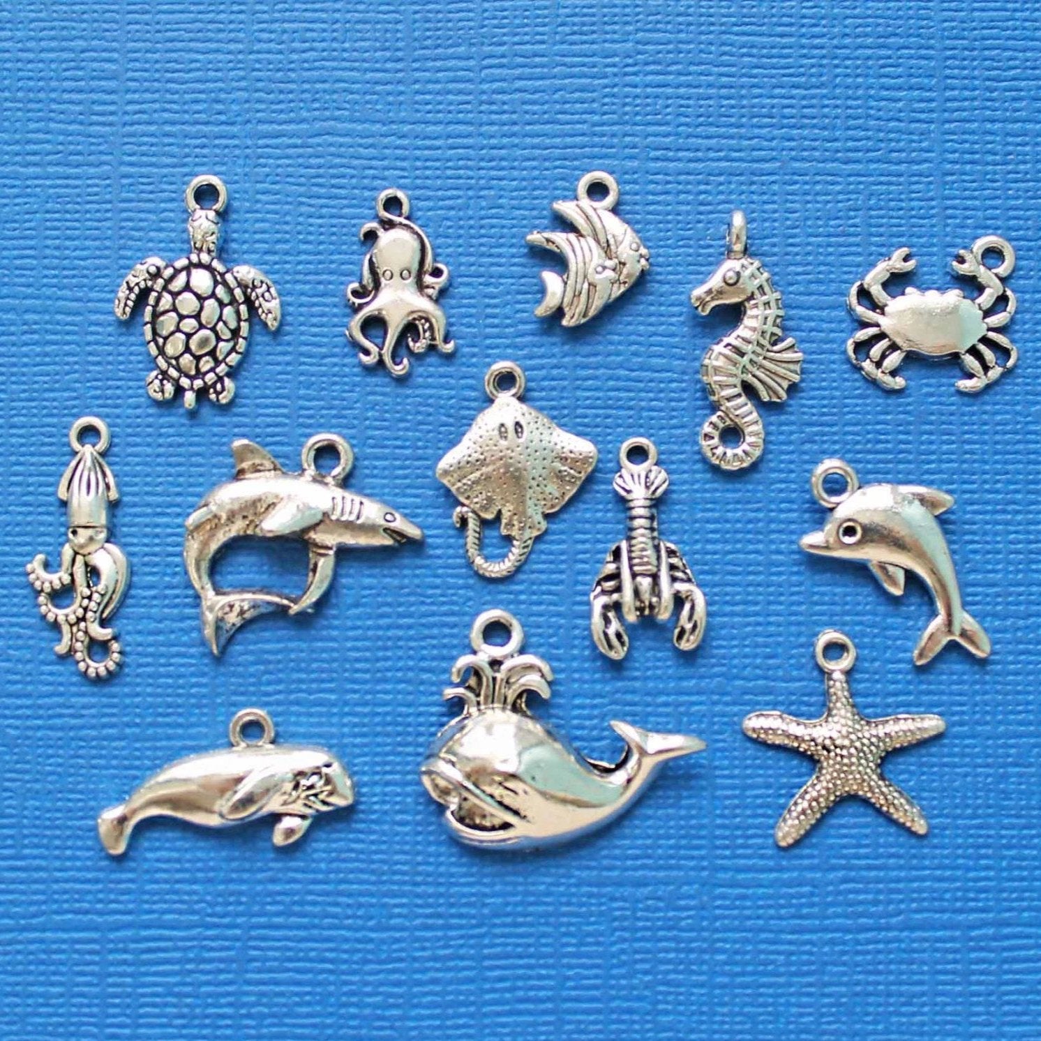 Marine Life Charm Collection Ton argent antique 13 breloques différentes - COL087