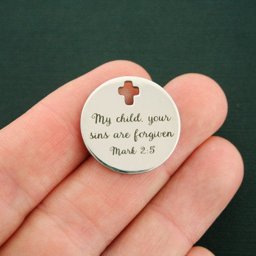 Mark 2:5 Stainless Steel Cross Charms - My child your sins are forgiven - BFS023-2059
