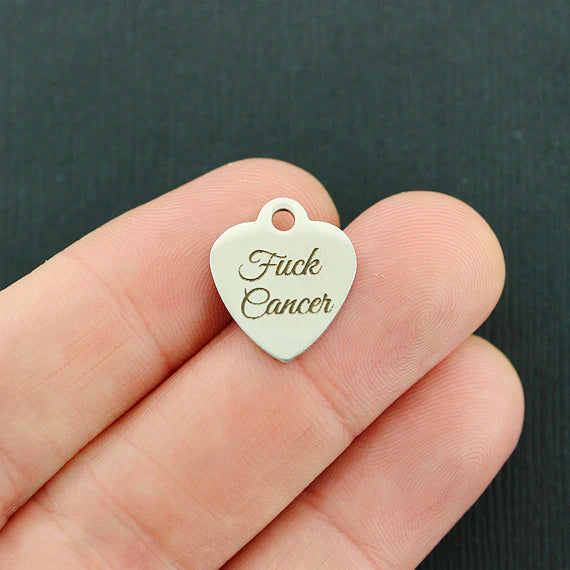 Mature Stainless Steel Small Heart Charms - F*ck Cancer - BFS012-3212