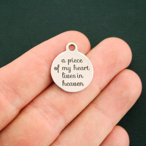 Memorial Stainless Steel Charms - A piece of my heart lives in heaven - BFS001-2435