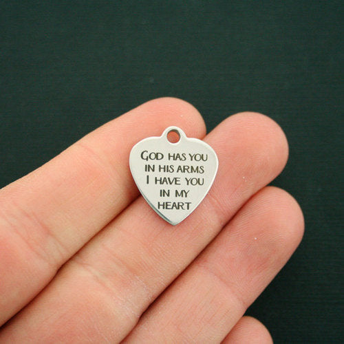 Memorial Stainless Steel Charms - God has you in his arms, I have you in my heart - BFS011-0521