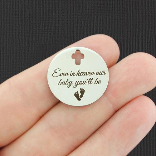 Memorial Stainless Steel Cross Charms - Even in heaven our baby you'll be - BFS023-3046