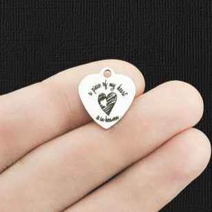 Memorial Stainless Steel Small Heart Charms - A piece of my heart is in heaven - BFS012-5534