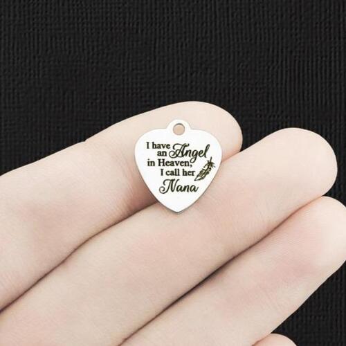 Memorial Stainless Steel Small Heart Charms - I have an Angel in Heaven, I call her Nana - BFS012-6335