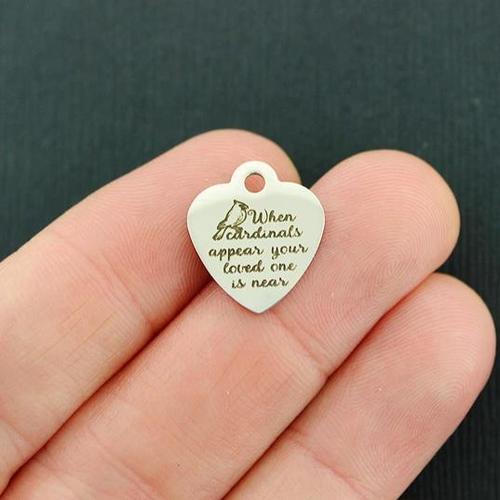 Memorial Stainless Steel Small Heart Charms - When cardinals appear your loved one is near - BFS012-3187