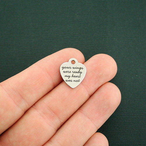 Memorial Stainless Steel Small Heart Charms - Your wings were ready my heart was not - BFS012-1847
