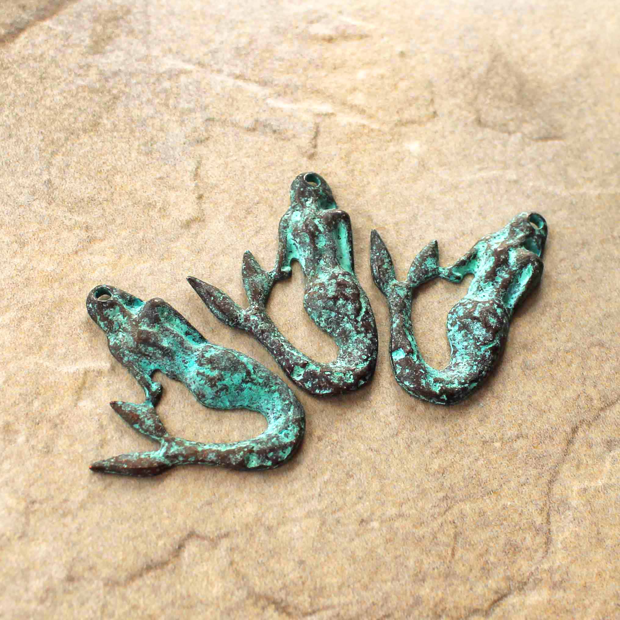 Mermaid Antique Copper Tone Mykonos Charm with Green Patina - BC1531