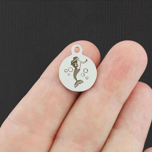 Mermaid Stainless Steel Small Round Charms - BFS002-4968