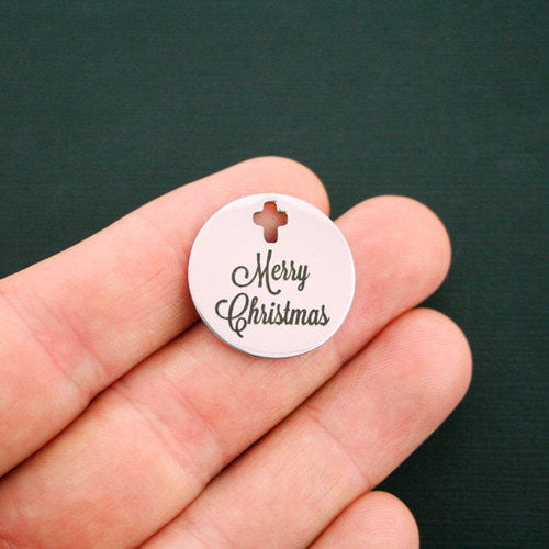 Merry Christmas Stainless Steel Cross Charms - BFS023-1527