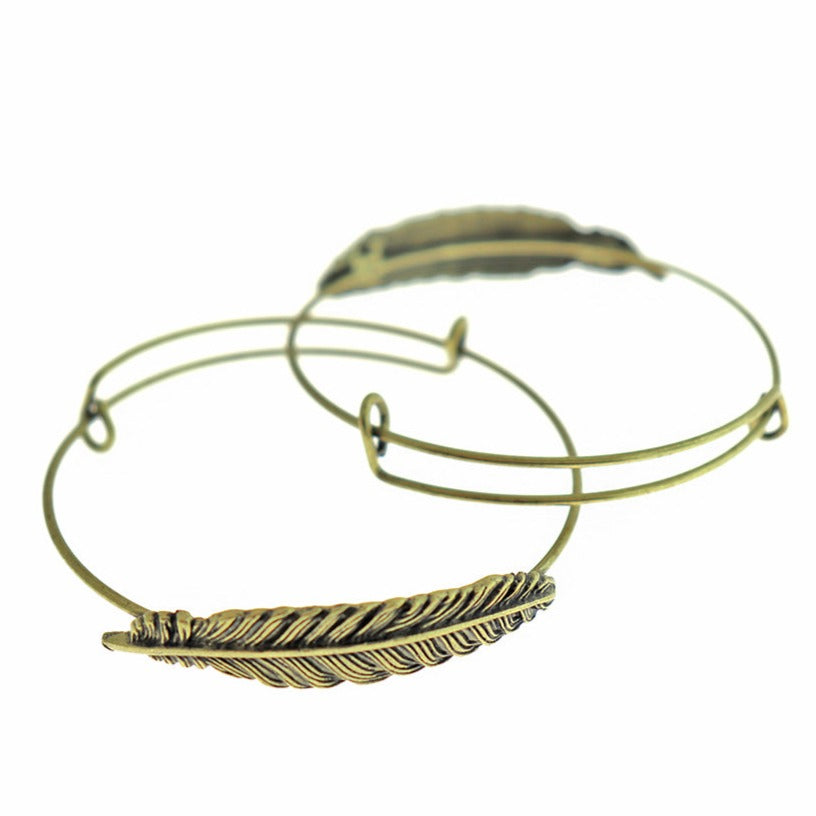 Bracelet réglable plume ton bronze antique - 60 mm - 1 jonc - N329