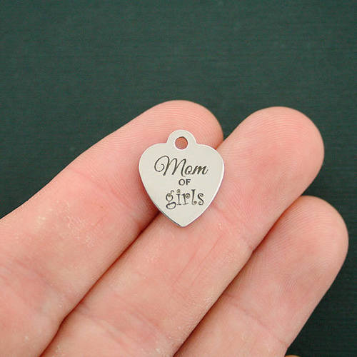 Mom of Girls Stainless Steel Small Heart Charms - BFS012-2886