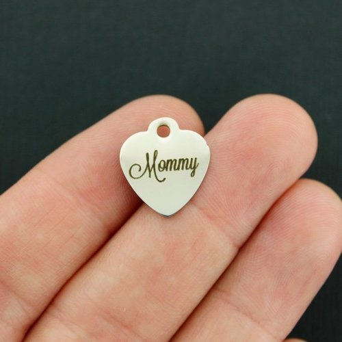 Mommy Stainless Steel Small Heart Charms - BFS012-3753