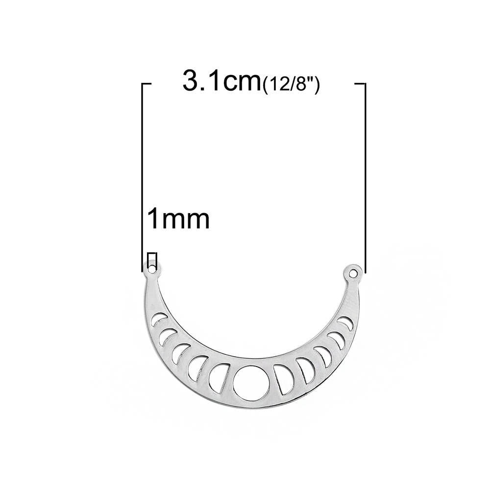 Moon Phases Silver Tone Connecteur Charms 2 Sided - MT607