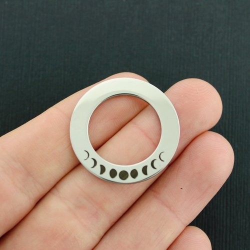 Moon Phases Stainless Steel Affirmation Circle Charms - BFS021-4203