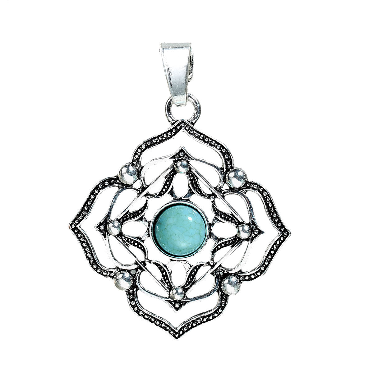 Muladhara Chakra Antique Silver Tone Charm with Imitation Turquoise - SC5719