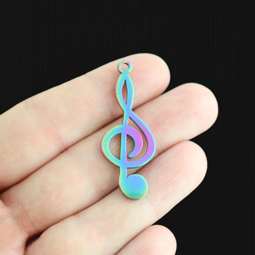Music Note Rainbow Electroplated Stainless Steel Charm - SSP531