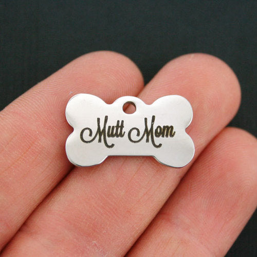 Mutt Mom Stainless Steel Dog Bone Charms - BFS020-0840
