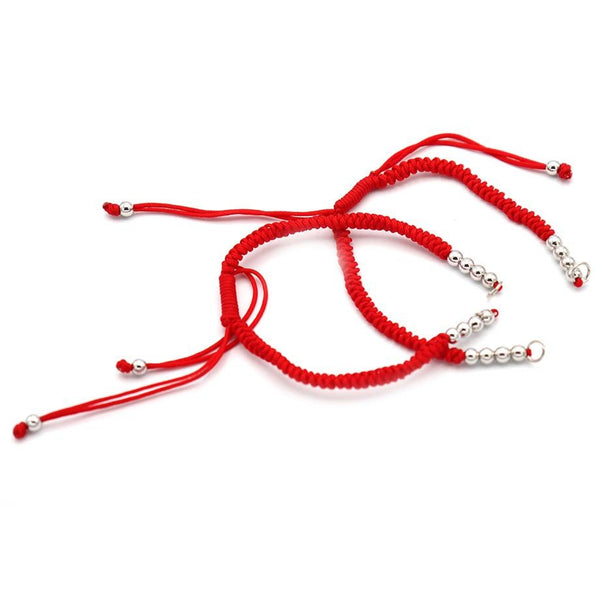 Red Nylon Cord Adjustable Connector Bracelet Base With Brass Spacer Beads 4.5-8.5"- 4mm - 1 Bracelet - N028-E