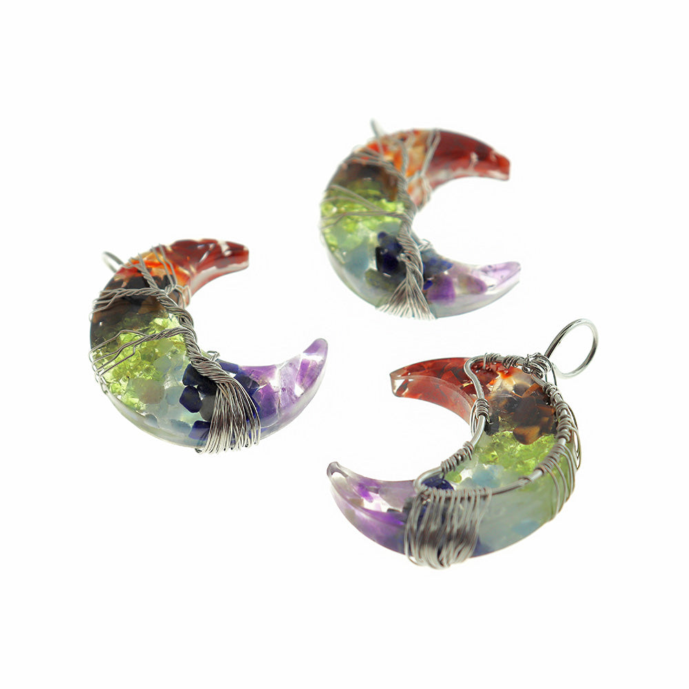 Natural Gemstone Crescent Moon Pendant - Choose Your Gemstone!