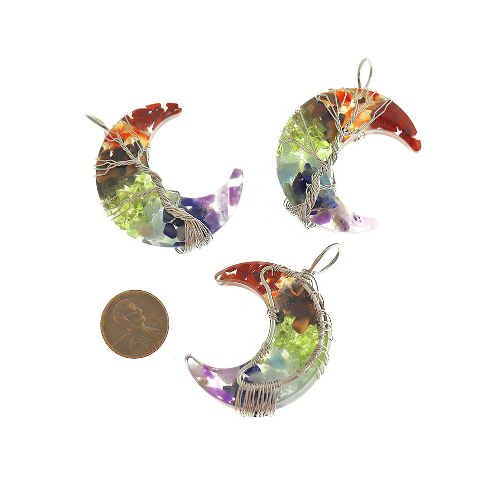 Natural Gemstone Crescent Moon Pendant - Choose Your Gemstone!