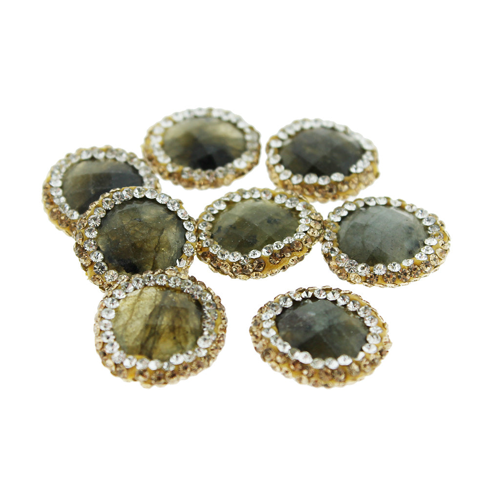 Natural Labradorite Pendant Charm with Inset Rhinestones - Z1081