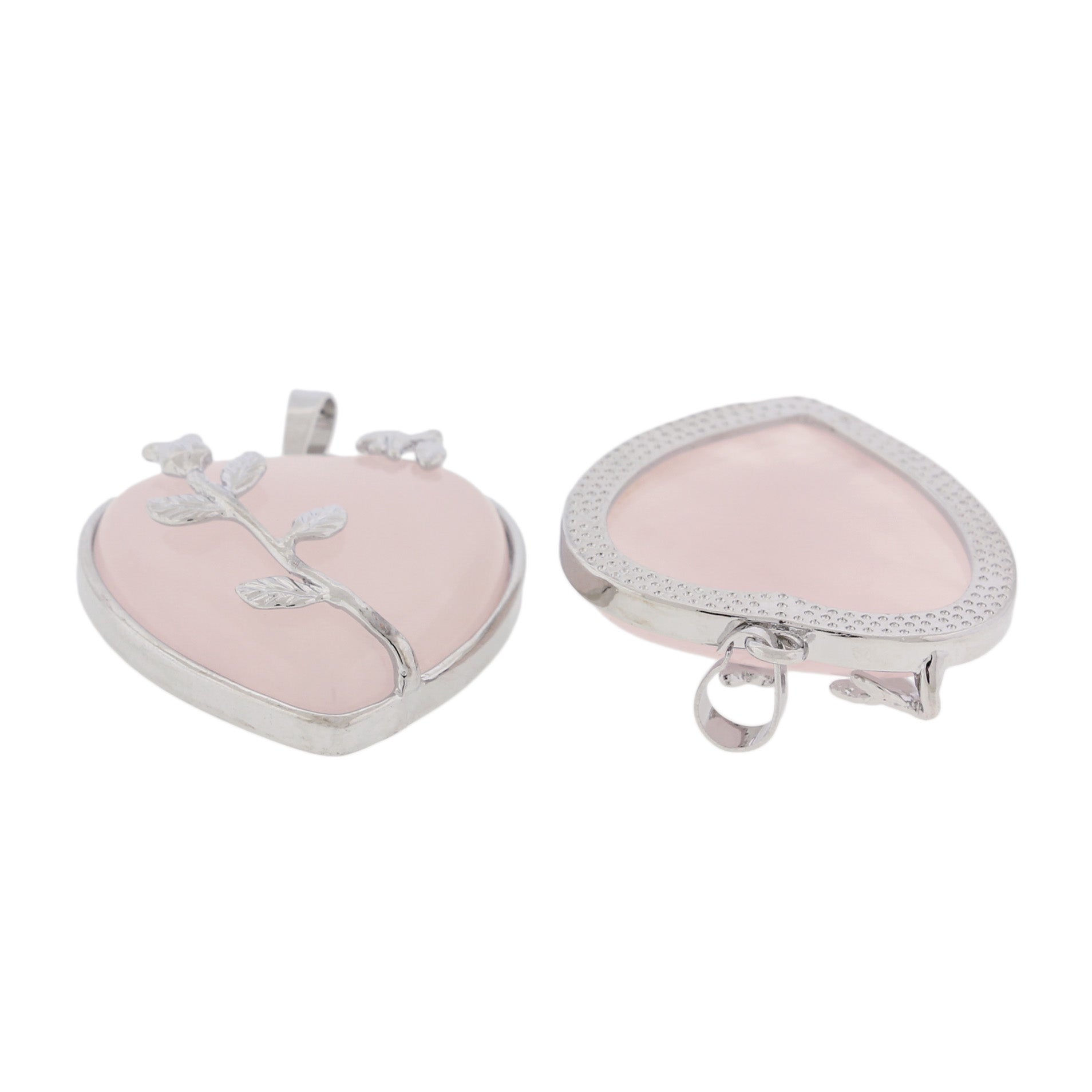 Natural Rose Quartz Gemstone Crystal Heart Pendant - GEM116