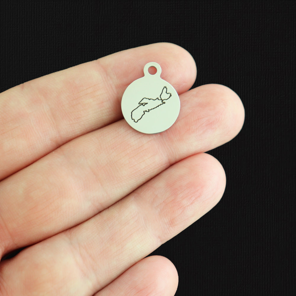 Nova Scotia Outline Stainless Steel Small Round Charms - BFS002-8073