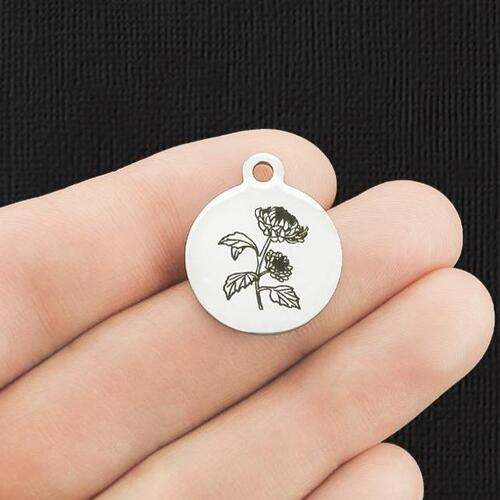 Breloques en acier inoxydable avec chrysanthème de novembre - BFS001-5611