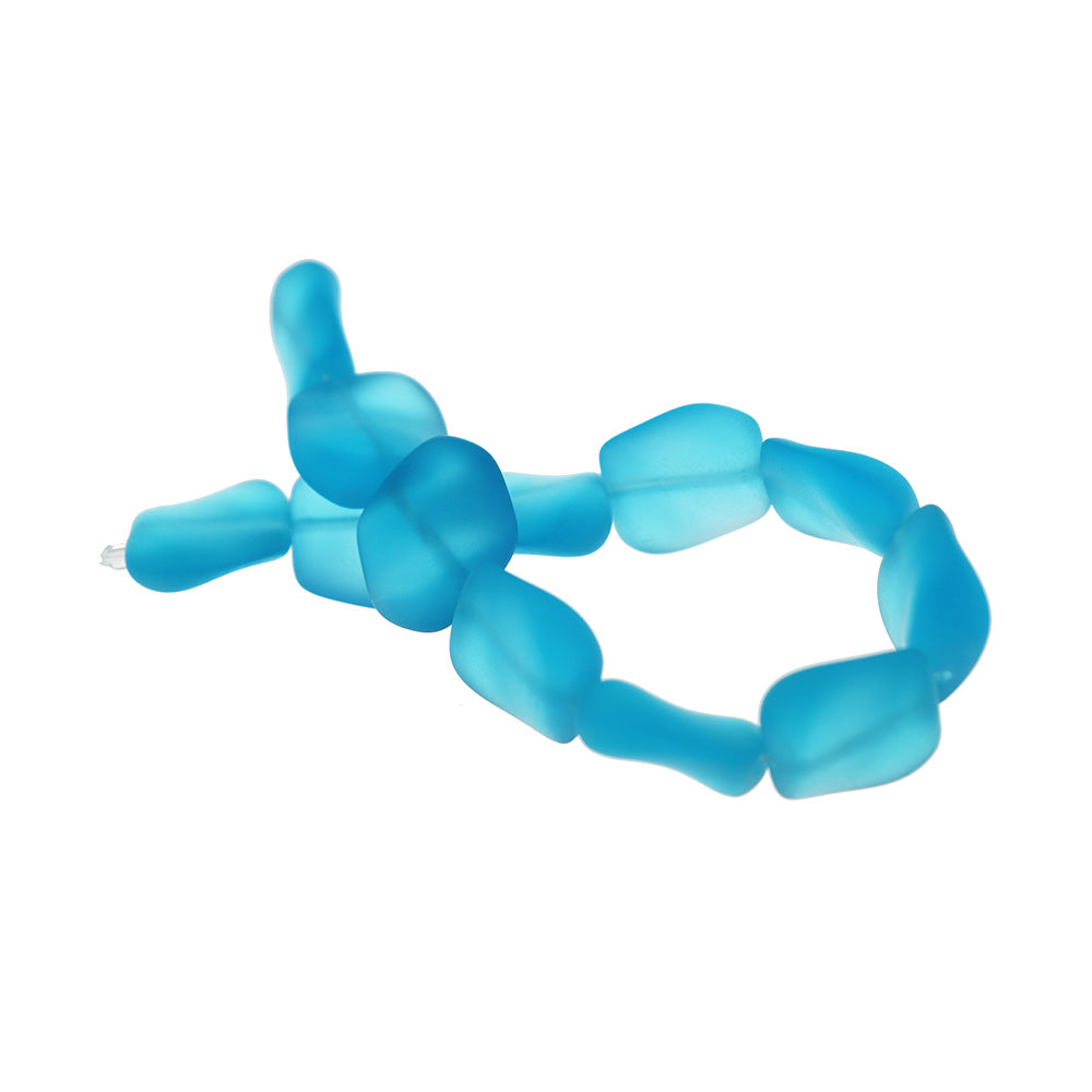Nugget Cultured Sea Glass Beads 18mm x 17mm - Frosted Pacific Blue - 1 Strand 11 Beads - U224