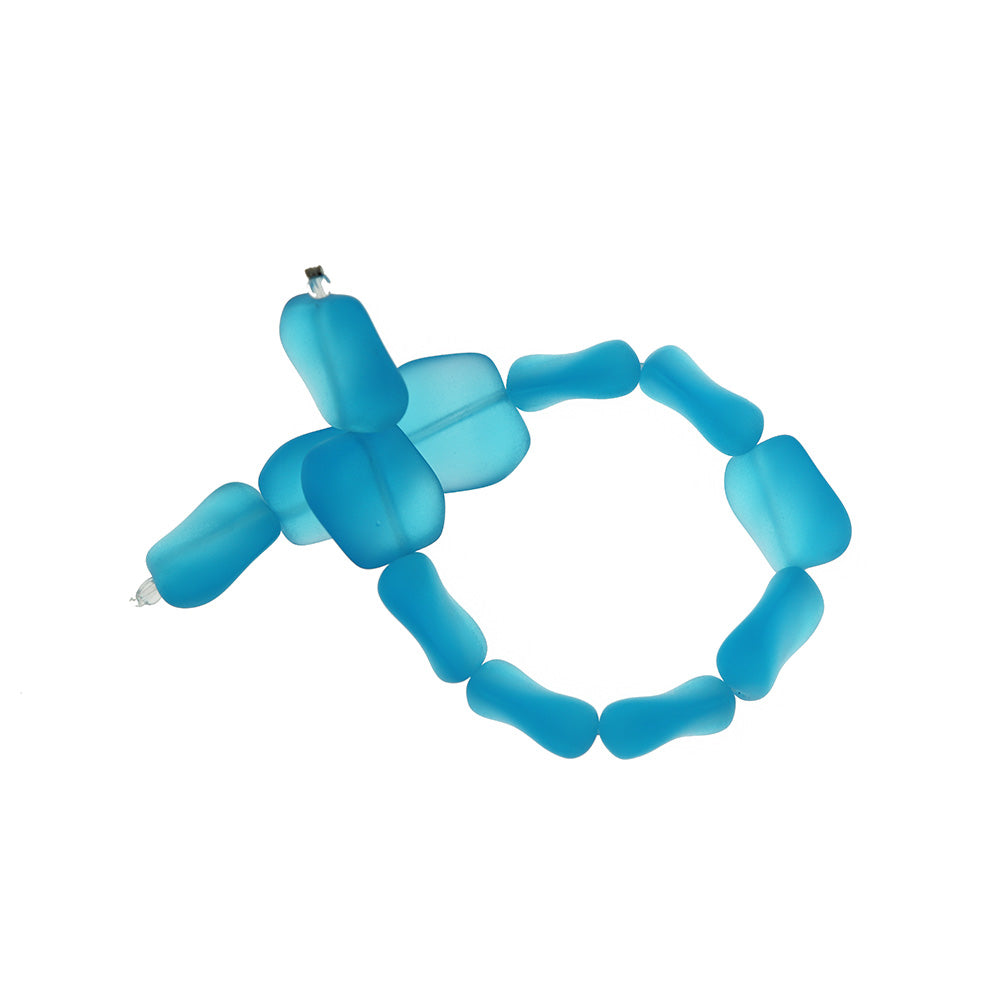 Nugget Cultured Sea Glass Beads 18mm x 17mm - Frosted Pacific Blue - 1 Strand 11 Beads - U224