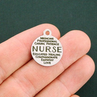 Nurse Word Collage Stainless Steel Charms - BFS001-1444