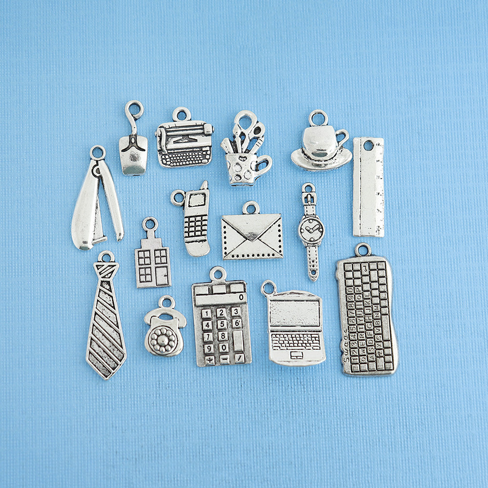 Office Charm Collection Antique Silver Tone 15 Charms - COL341