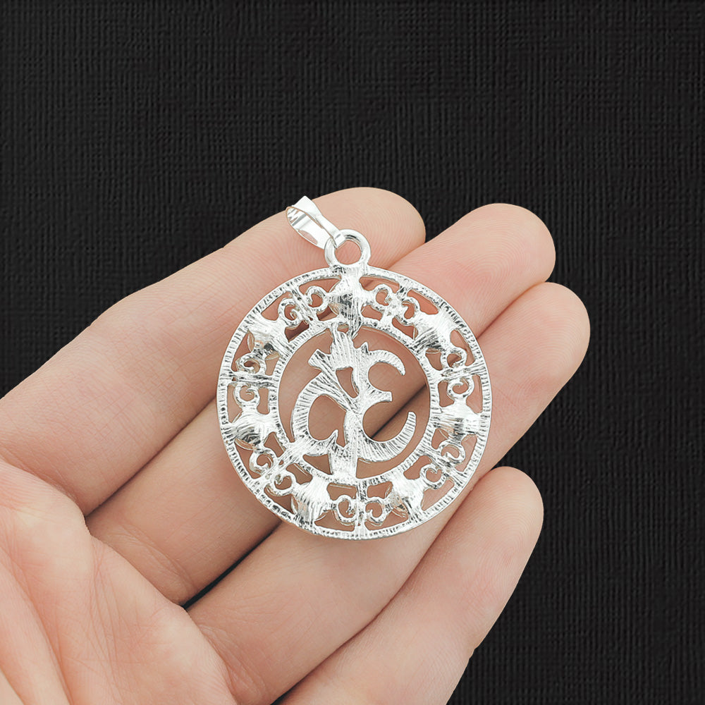 Om Antique Silver Tone Charm with Inset Rhinestones - SC2213