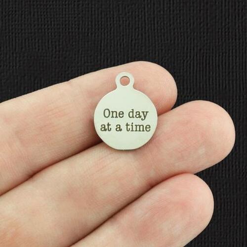 One day at a time Stainless Steel Small Round Charms - BFS002-5517