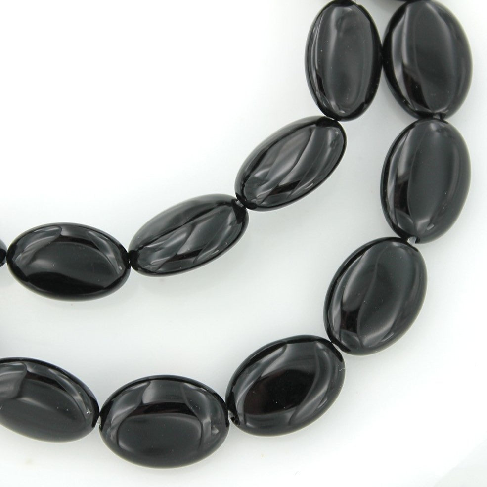 Oval Agate Beads 10mm - Black - 1 Strand 28 Beads - BD007