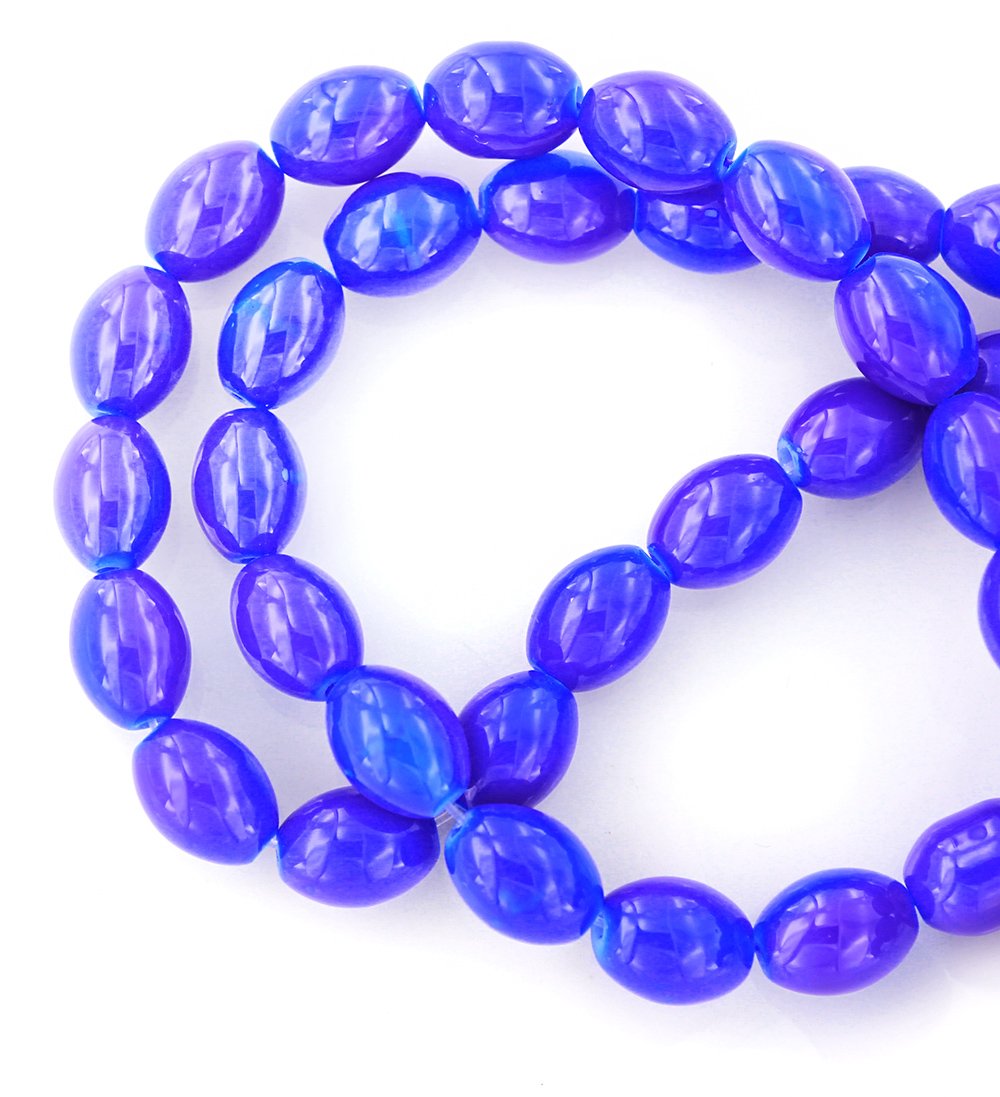 Oval Glass Beads 11mm x 8mm - Royal Blue - 1 Strand 78 Beads - BD1126