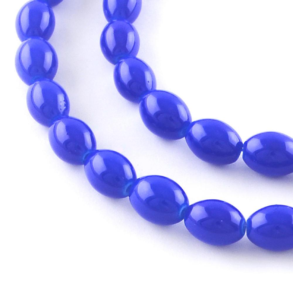 Perles de Verre Ovales 8mm x 6mm - Bleu Royal - 1 Rang 78 Perles - BD071 
