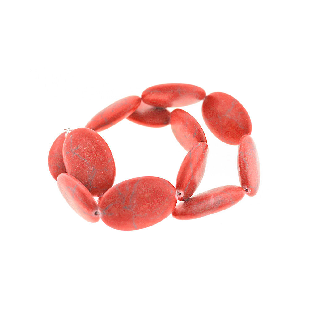Oval Imitation Gemstone Beads 35mm - Red Marble - 1 Full 15" Strand - BD2477