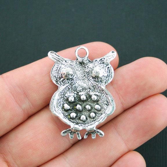 Owl Antique Silver Tone Charms With Inset Rhinestones - SC4770