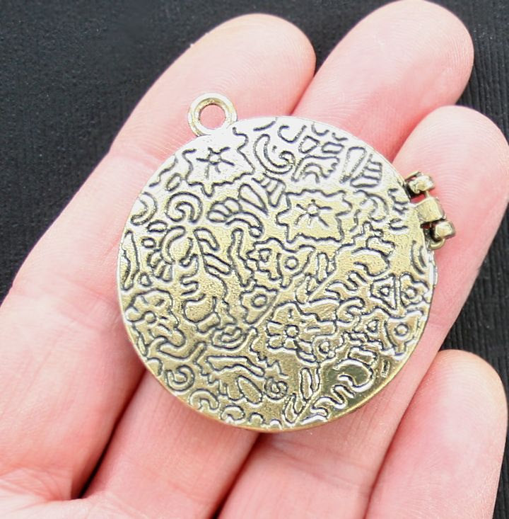 Owl Locket Antique Bronze Tone Charm With Inset Rhinestones - BC845