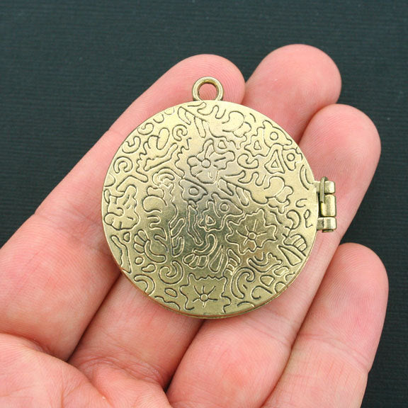 Owl Locket Antique Gold Tone Charms 2 faces avec strass - GC423