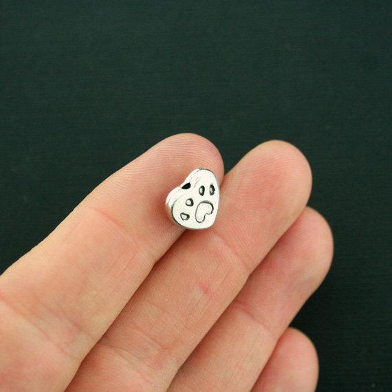 Perles d'espacement de coeur d'empreinte de patte 12mm x 11mm - ton argent - 10 perles - SC7581