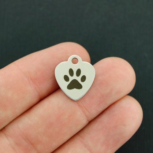 Paw Print Stainless Steel Small Heart Charms - BFS012-3466