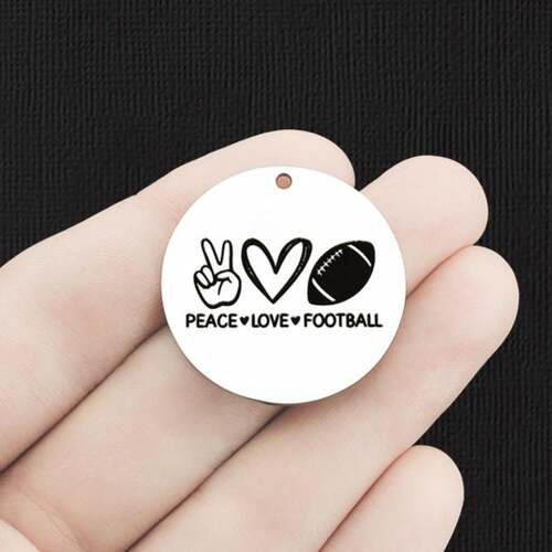 Peace Love Football Stainless Steel 30mm Round Charms - BFS010-6587