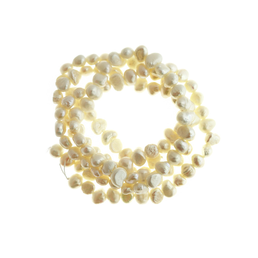 Pebble Glass Beads 4mm x 6mm - White Imitation Pearl - 1 Strand 60 Beads - BD2787