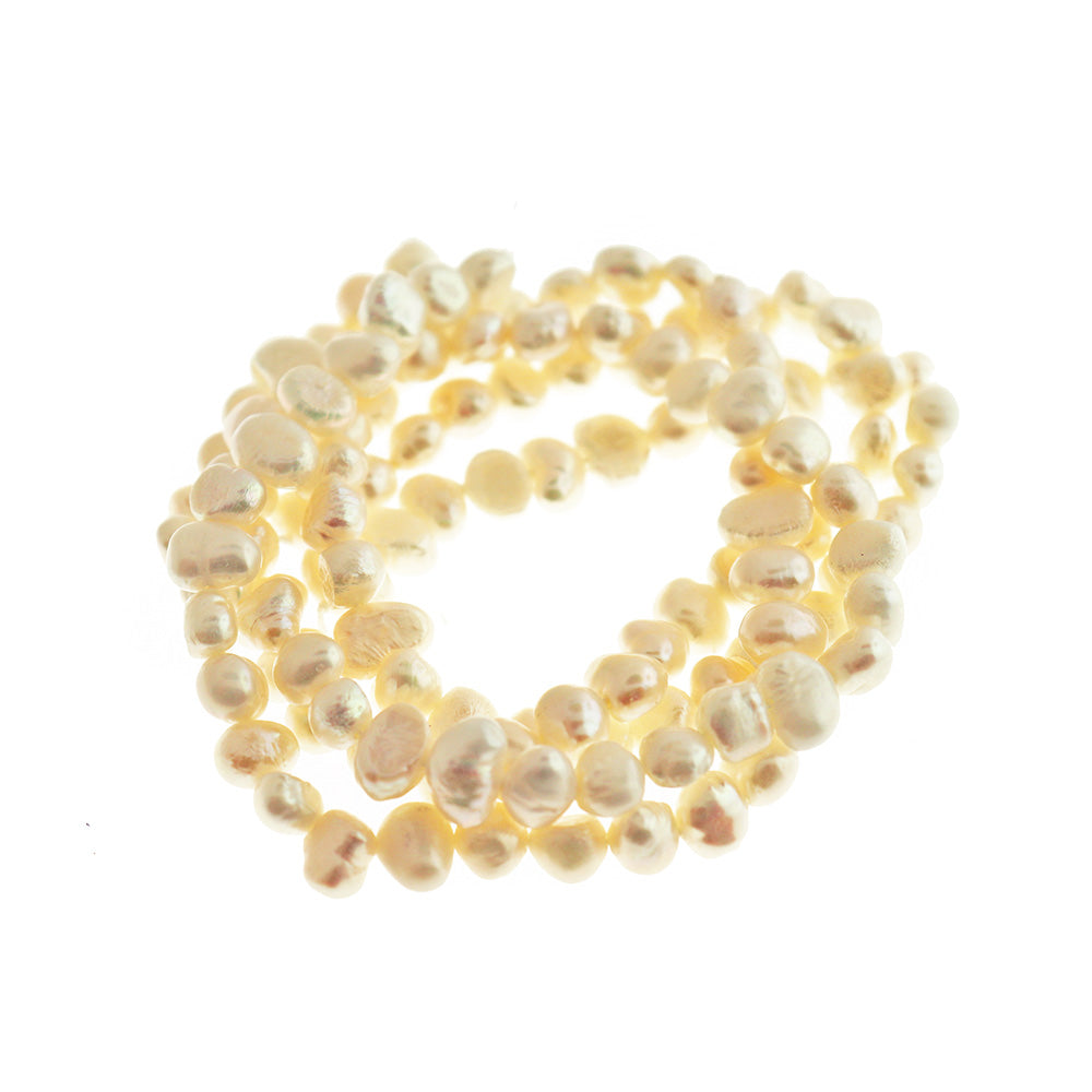 Pebble Glass Beads 4mm x 6mm - White Imitation Pearl - 1 Strand 60 Beads - BD2787