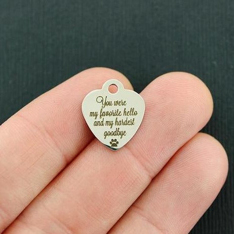 Pet Memorial Stainless Steel Small Heart Charms - You were my favorite hello and my hardest goodbye - BFS012-3949