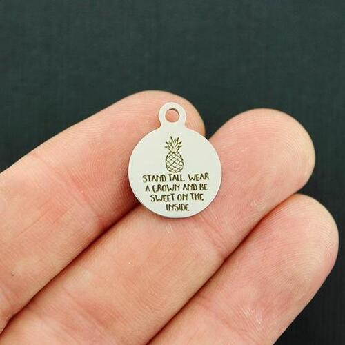 Pineapple Stainless Steel Small Round Charms - Stand tall, wear a crown, and be sweet on the inside - BFS002-3921