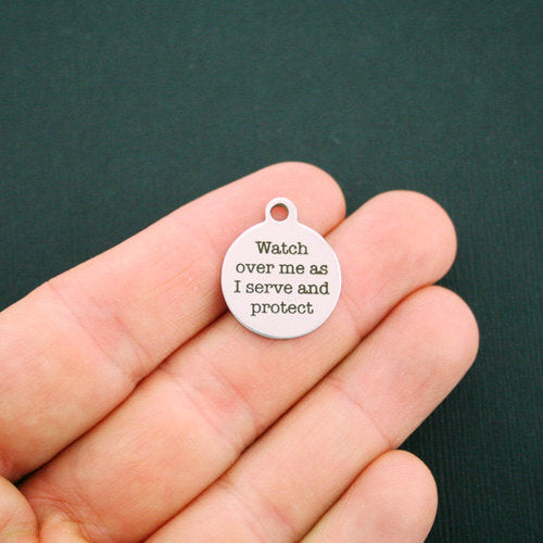 Police Stainless Steel Charms - Watch over me as I serve and protect - BFS001-1266