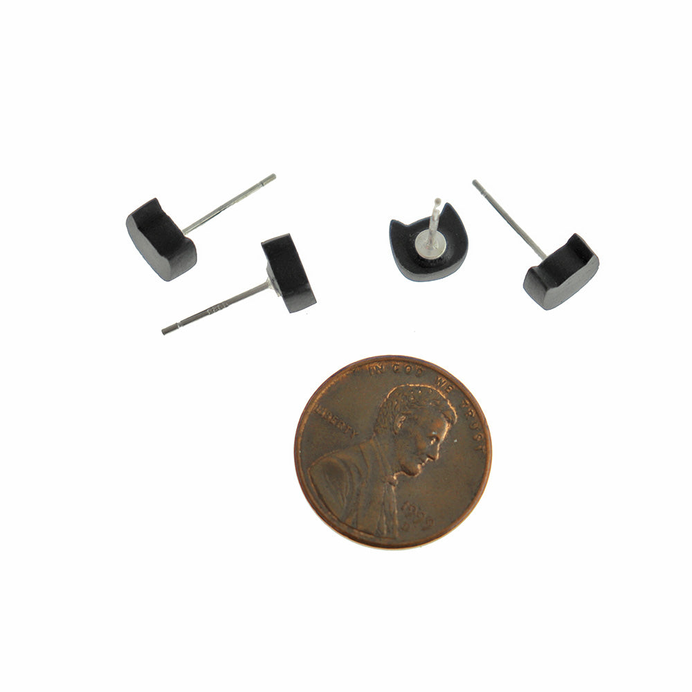 Porcelain Earrings - Black Cat Studs - 7mm x 6mm - 2 Pieces 1 Pair - ER628